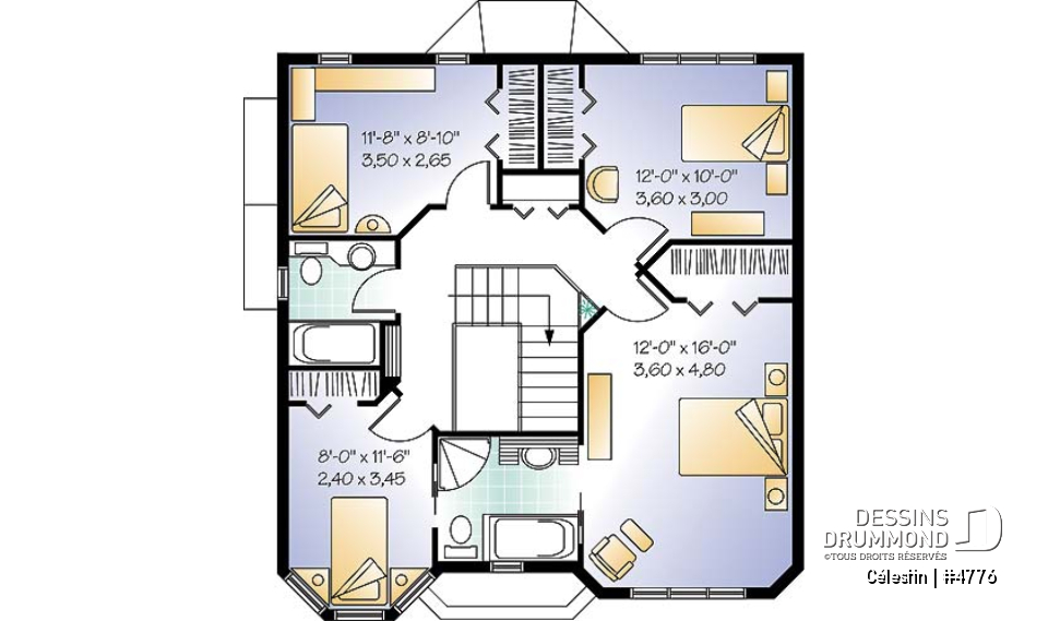 Étage - Plan de maison victorienne, 4 à 5 chambres, bureau à domicile, coin déjeuner, garde manger - Célestin