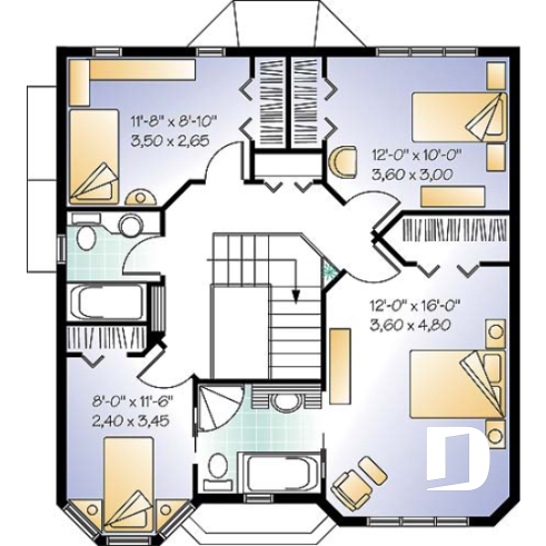 Étage - Plan de maison victorienne, 4 à 5 chambres, bureau à domicile, coin déjeuner, garde manger - Célestin
