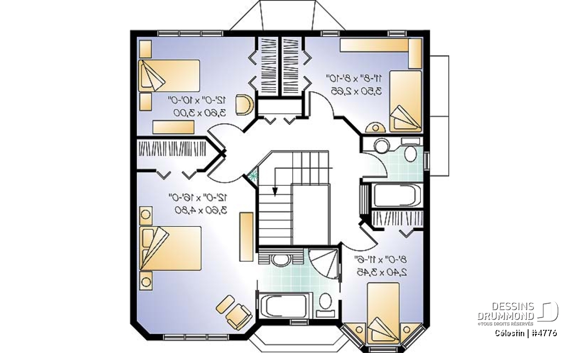 Étage - Plan de maison victorienne, 4 à 5 chambres, bureau à domicile, coin déjeuner, garde manger - Célestin