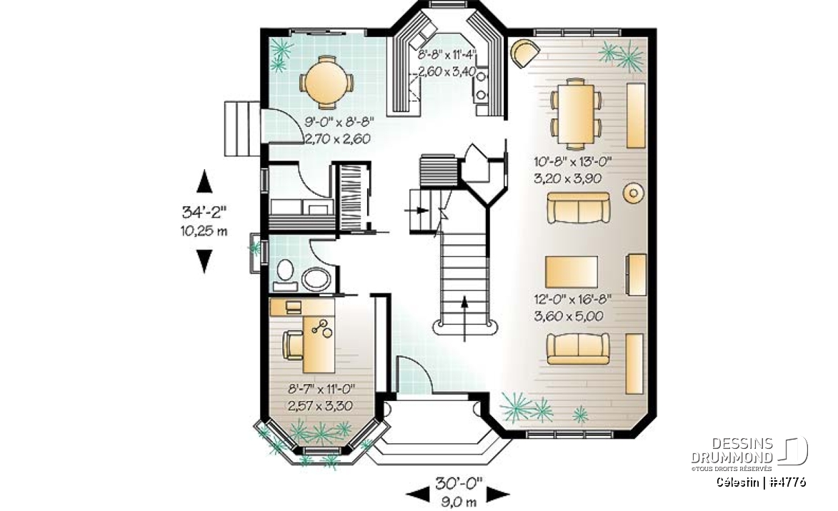 Rez-de-chaussée - Plan de maison victorienne, 4 à 5 chambres, bureau à domicile, coin déjeuner, garde manger - Célestin