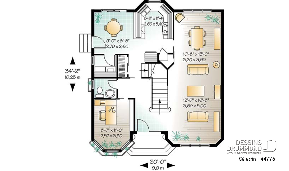 Rez-de-chaussée - Plan de maison victorienne, 4 à 5 chambres, bureau à domicile, coin déjeuner, garde manger - Célestin