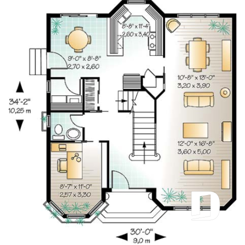 Rez-de-chaussée - Plan de maison victorienne, 4 à 5 chambres, bureau à domicile, coin déjeuner, garde manger - Célestin