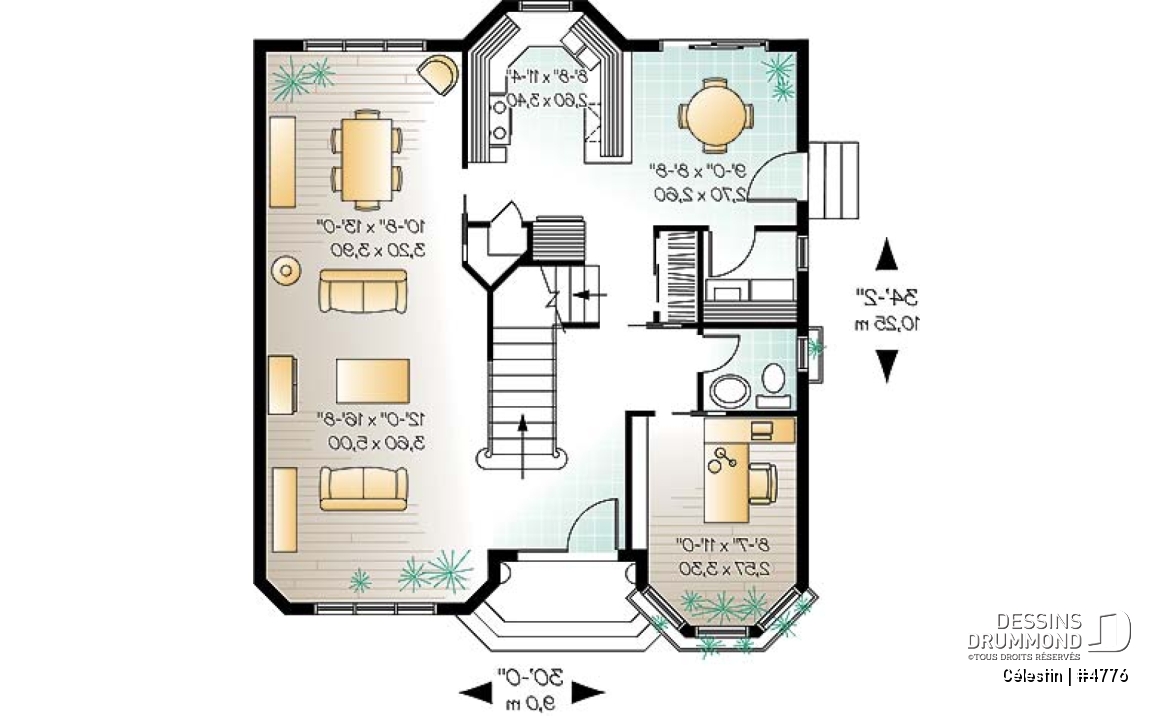 Rez-de-chaussée - Plan de maison victorienne, 4 à 5 chambres, bureau à domicile, coin déjeuner, garde manger - Célestin