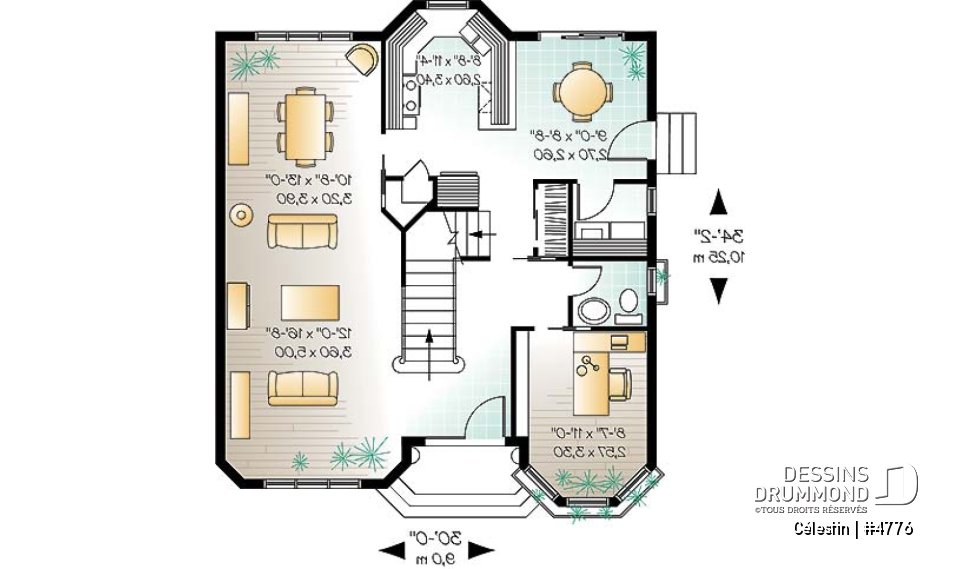 Rez-de-chaussée - Plan de maison victorienne, 4 à 5 chambres, bureau à domicile, coin déjeuner, garde manger - Célestin