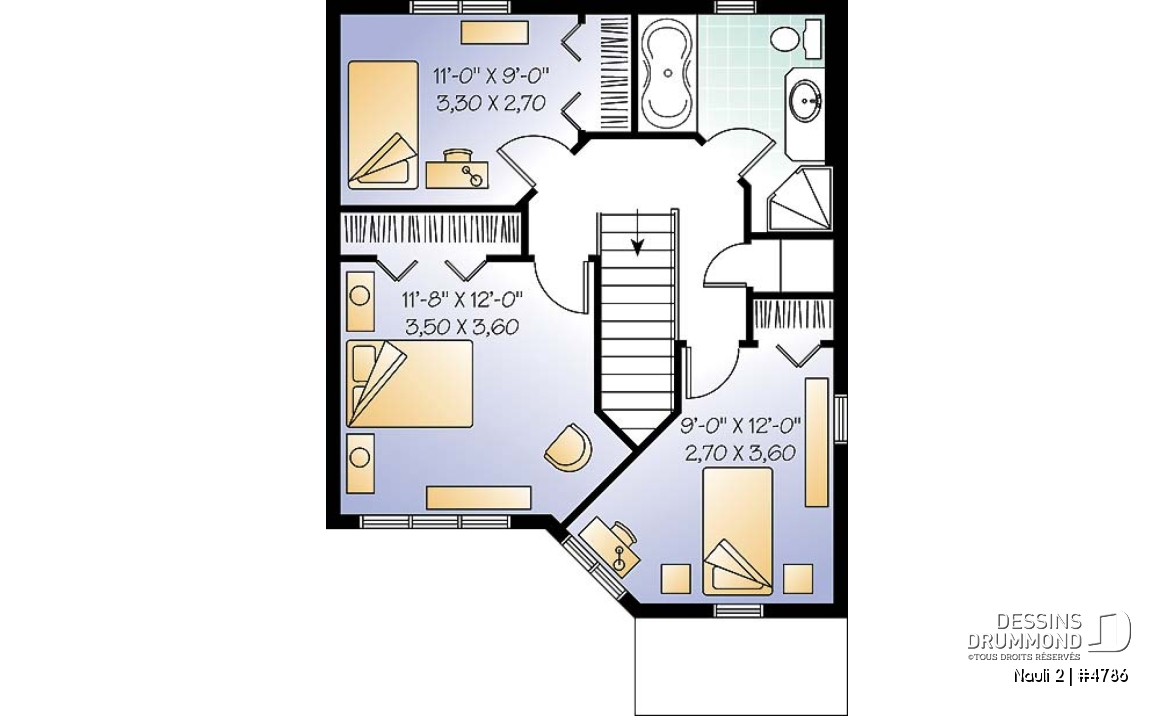 Étage - Plan de maison 2 étages, entrée chaleureuse, 3 chambres, espace ouvert - Nauli 2