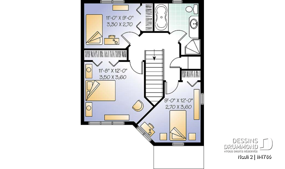 Étage - Plan de maison 2 étages, entrée chaleureuse, 3 chambres, espace ouvert - Nauli 2