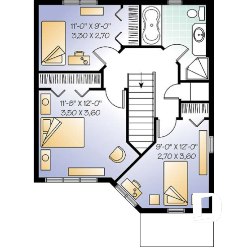 Étage - Plan de maison 2 étages, entrée chaleureuse, 3 chambres, espace ouvert - Nauli 2