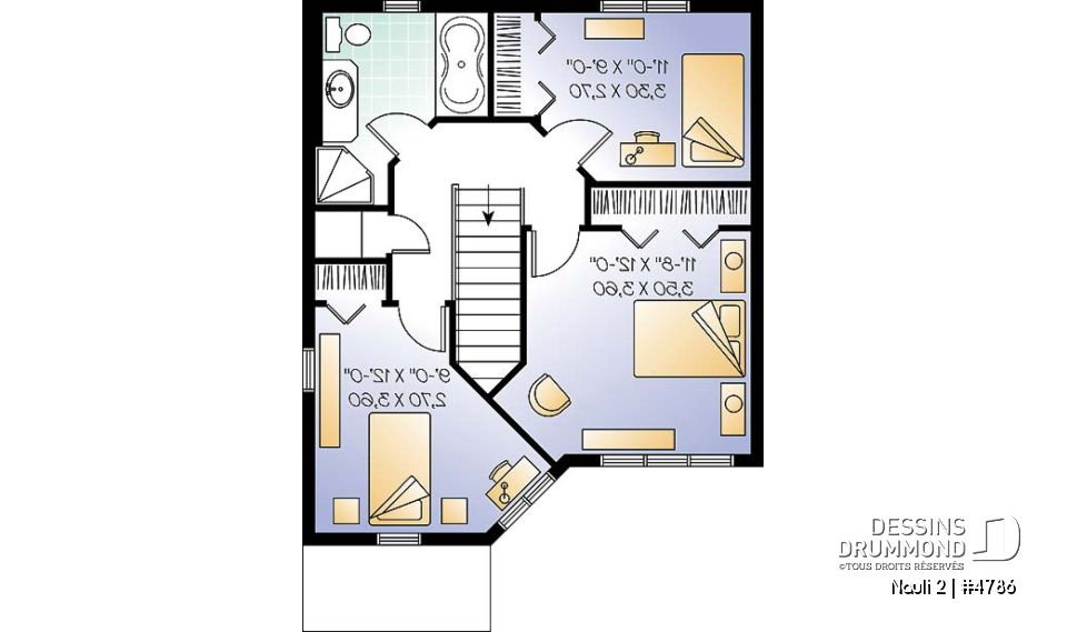 Étage - Plan de maison 2 étages, entrée chaleureuse, 3 chambres, espace ouvert - Nauli 2