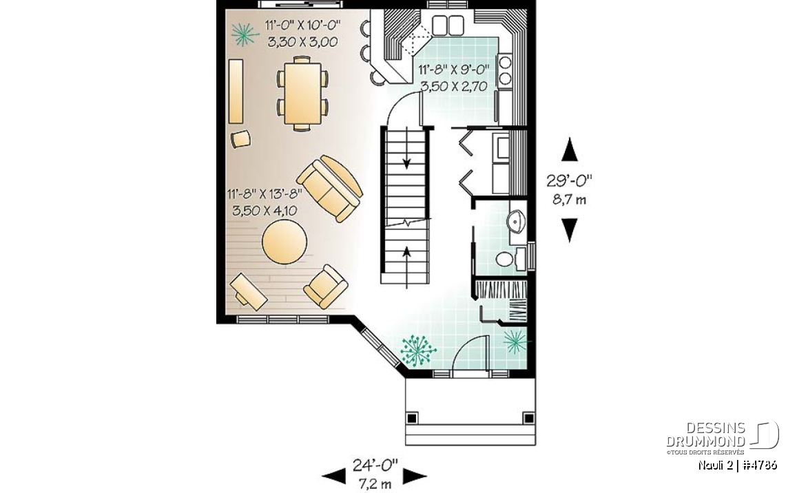 Rez-de-chaussée - Plan de maison 2 étages, entrée chaleureuse, 3 chambres, espace ouvert - Nauli 2