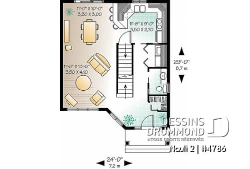 Rez-de-chaussée - Plan de maison 2 étages, entrée chaleureuse, 3 chambres, espace ouvert - Nauli 2
