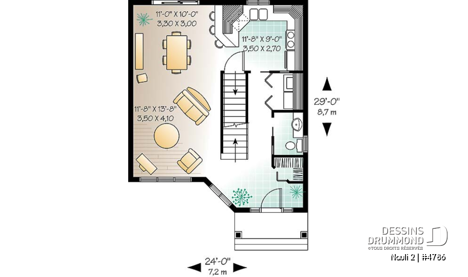 Rez-de-chaussée - Plan de maison 2 étages, entrée chaleureuse, 3 chambres, espace ouvert - Nauli 2