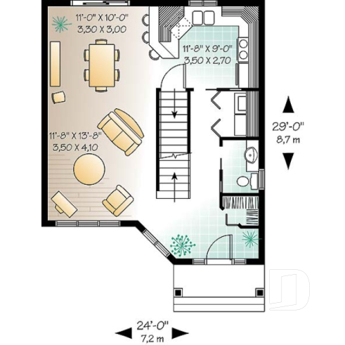 Rez-de-chaussée - Plan de maison 2 étages, entrée chaleureuse, 3 chambres, espace ouvert - Nauli 2