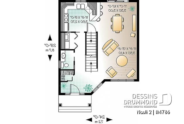 Rez-de-chaussée - Plan de maison 2 étages, entrée chaleureuse, 3 chambres, espace ouvert - Nauli 2