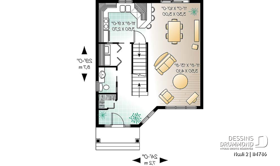 Rez-de-chaussée - Plan de maison 2 étages, entrée chaleureuse, 3 chambres, espace ouvert - Nauli 2