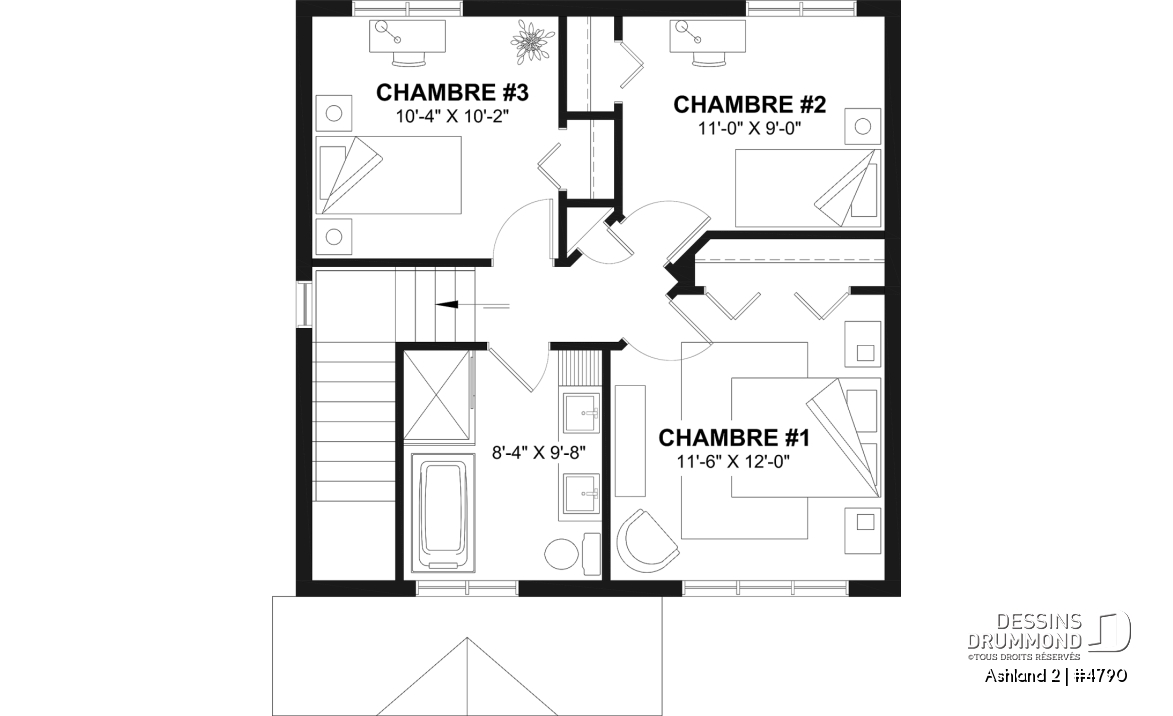 Étage - Modèle de maison 2 étages abordable, 3 à 4 chambres, fenestration abondante, sous-sol aménagé optionnel ($) - Ashland 2