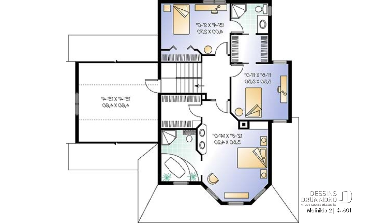Étage - Plan de maison à étage, garage, 3 à 4 chambres, vestibule, foyer 2 faces, coin lecture près de la cuisine - Mathilde 2
