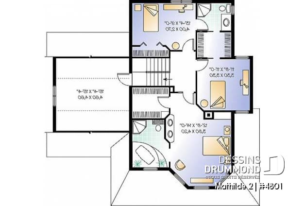 Étage - Plan de maison à étage, garage, 3 à 4 chambres, vestibule, foyer 2 faces, coin lecture près de la cuisine - Mathilde 2