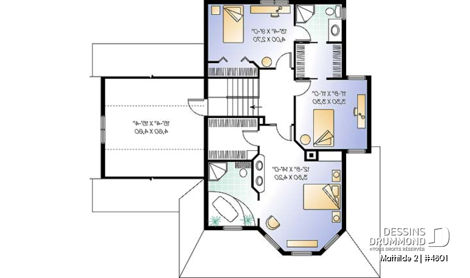 Étage - Plan de maison à étage, garage, 3 à 4 chambres, vestibule, foyer 2 faces, coin lecture près de la cuisine - Mathilde 2