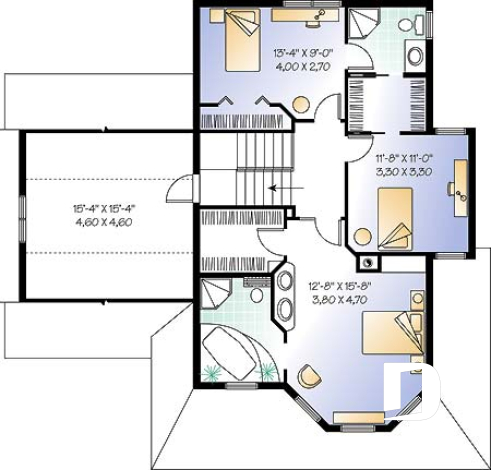 Étage - Plan de maison 3 à 4 chambres, garage double, style moderne victorienne, plafond 9' au rdc - Mathilde 3
