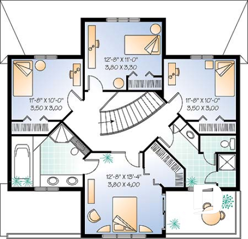 Étage - Plan de maison style Floride, 4 grandes chambres, solarium, plafond 9', 2 balcons, garage - La Jolla 2