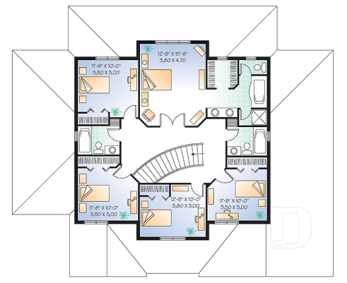 Étage - Plan de maison pour grande famille, 6 chambres,  4.5 salles de bain, cinéma maison, garage double et plus - Trigonella 2