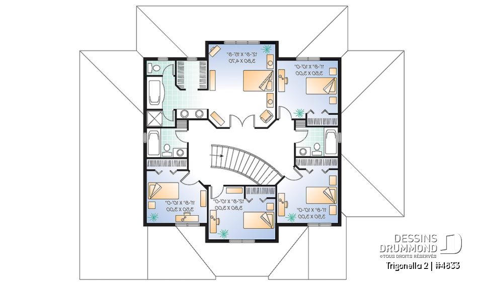 Étage - Plan de maison pour grande famille, 6 chambres,  4.5 salles de bain, cinéma maison, garage double et plus - Trigonella 2