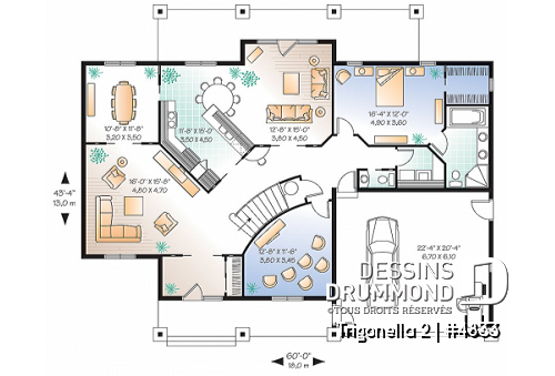 Rez-de-chaussée - Plan de maison pour grande famille, 6 chambres,  4.5 salles de bain, cinéma maison, garage double et plus - Trigonella 2