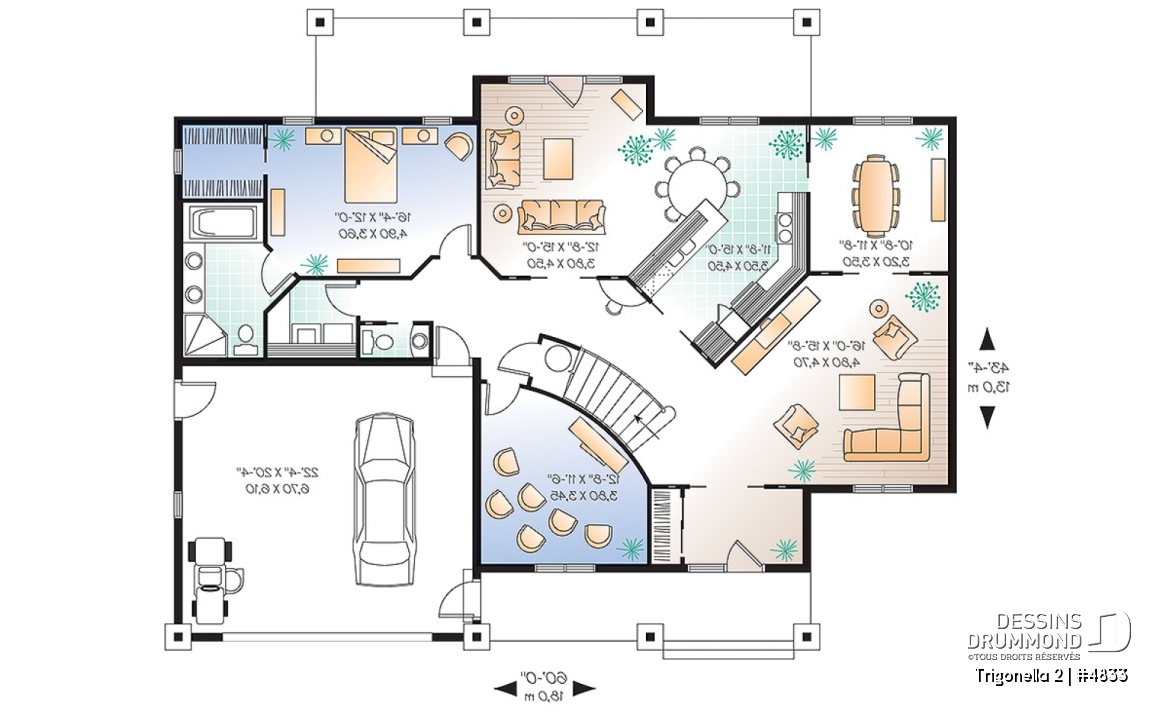 Rez-de-chaussée - Plan de maison pour grande famille, 6 chambres,  4.5 salles de bain, cinéma maison, garage double et plus - Trigonella 2
