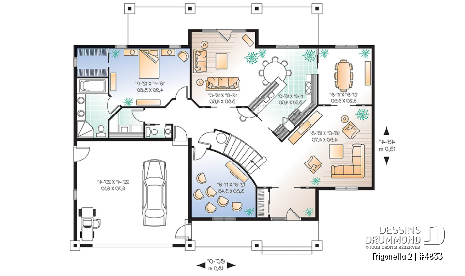 Rez-de-chaussée - Plan de maison pour grande famille, 6 chambres,  4.5 salles de bain, cinéma maison, garage double et plus - Trigonella 2