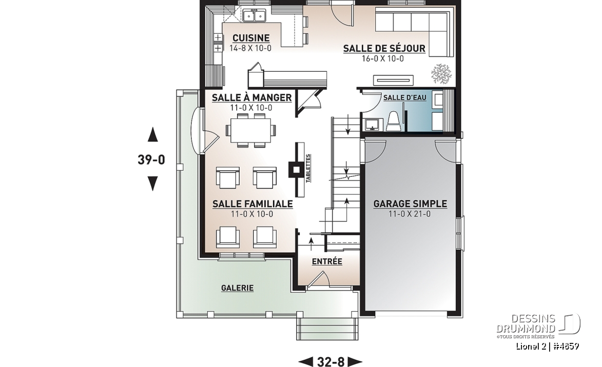 Rez-de-chaussée - Plan de maison de 4 chambres, 2 séjours et suite des maîtres avec bureau privé - Lionel 2