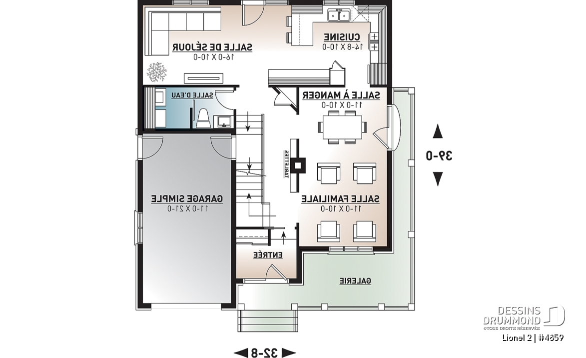 Rez-de-chaussée - Plan de maison de 4 chambres, 2 séjours et suite des maîtres avec bureau privé - Lionel 2
