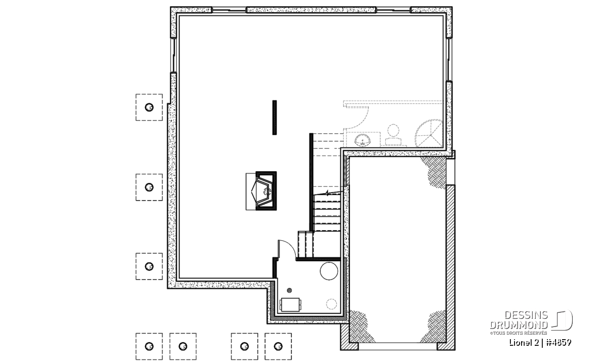 Sous-sol - Plan de maison de 4 chambres, 2 séjours et suite des maîtres avec bureau privé - Lionel 2