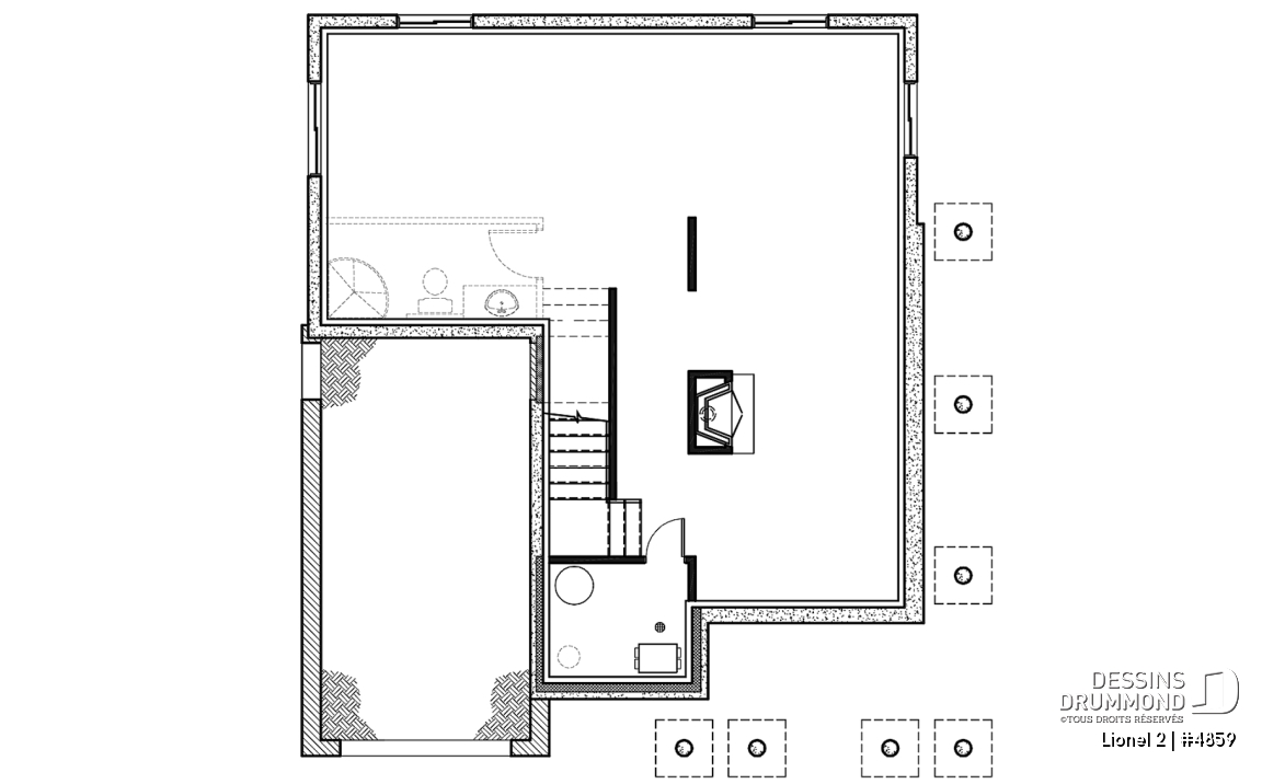 Sous-sol - Plan de maison de 4 chambres, 2 séjours et suite des maîtres avec bureau privé - Lionel 2