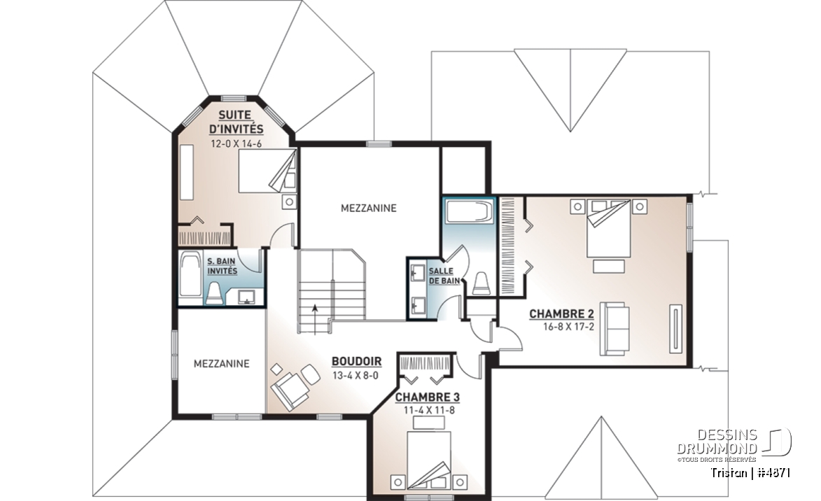 Étage - Superbe modèle de maison 4 chambres, Farmhouse américaine, grande suite des parents au rez-de-chaussée - Tristan