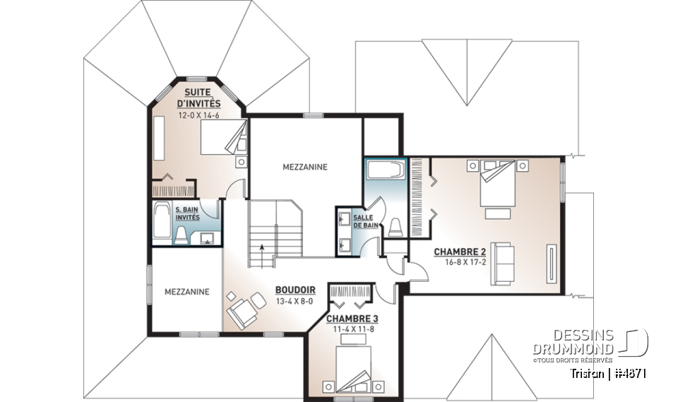 Étage - Superbe modèle de maison 4 chambres, Farmhouse américaine, grande suite des parents au rez-de-chaussée - Tristan