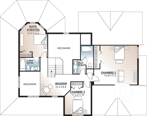 Étage - Superbe modèle de maison 4 chambres, Farmhouse américaine, grande suite des parents au rez-de-chaussée - Tristan
