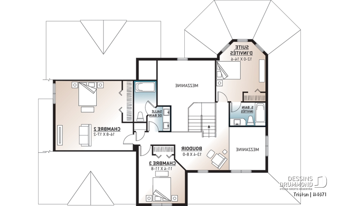 Étage - Superbe modèle de maison 4 chambres, Farmhouse américaine, grande suite des parents au rez-de-chaussée - Tristan