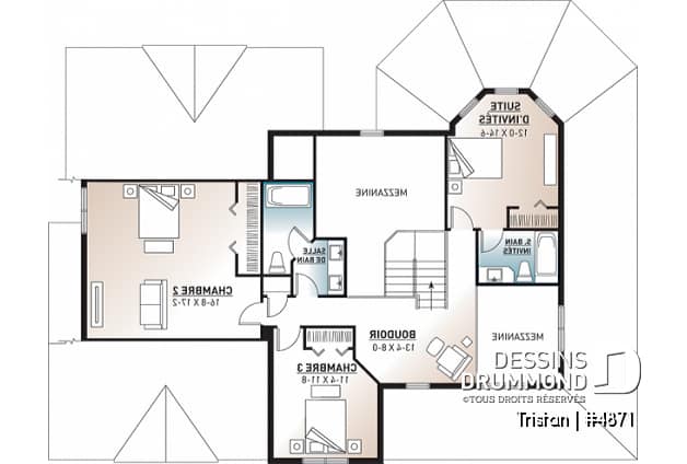 Étage - Superbe plan de maison 4 chambres, style américain, garage double, coin déjeuner, séjour et salon - Tristan