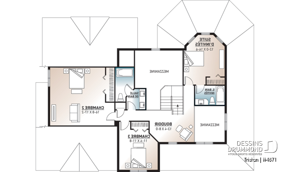 Étage - Superbe modèle de maison 4 chambres, Farmhouse américaine, grande suite des parents au rez-de-chaussée - Tristan