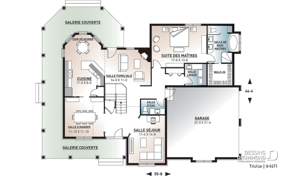 Rez-de-chaussée - Superbe modèle de maison 4 chambres, Farmhouse américaine, grande suite des parents au rez-de-chaussée - Tristan