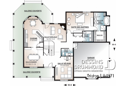Rez-de-chaussée - Superbe plan de maison 4 chambres, style américain, garage double, coin déjeuner, séjour et salon - Tristan