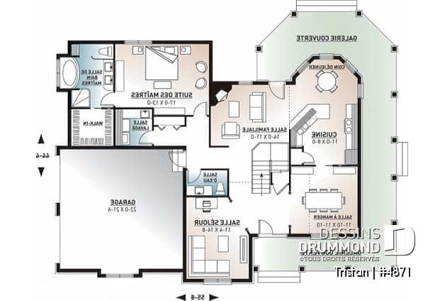 Rez-de-chaussée - Superbe plan de maison 4 chambres, style américain, garage double, coin déjeuner, séjour et salon - Tristan
