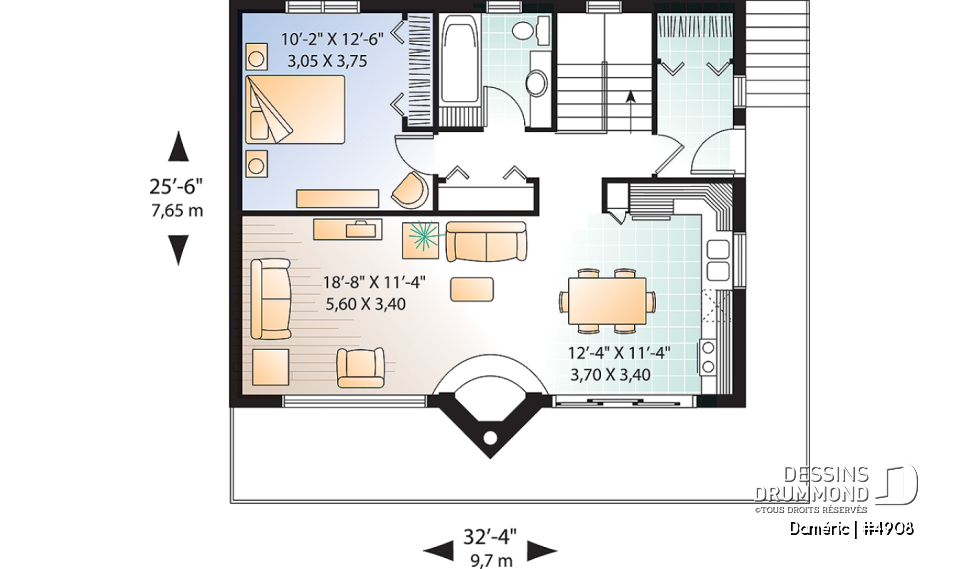 Rez-de-chaussée - Plan de chalet de ski rustique avec sous-sol en rez-de-jardin, 2 salons, 3 chambres, 2 salles de bain, foyers - Daméric