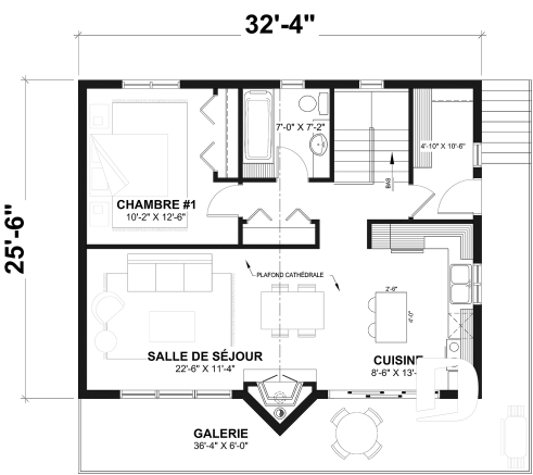 Rez-de-chaussée - Plan de chalet de ski rustique avec sous-sol en rez-de-jardin, 2 salons, 3 chambres, 2 salles de bain, foyers - Daméric