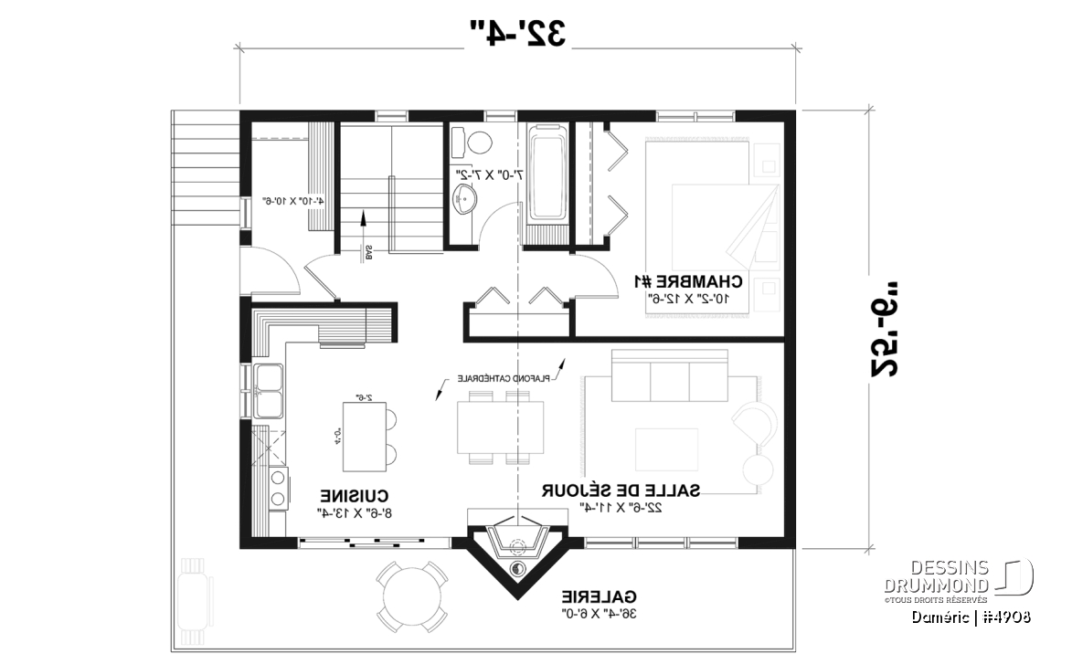Rez-de-chaussée - Plan de chalet de ski rustique avec sous-sol en rez-de-jardin, 2 salons, 3 chambres, 2 salles de bain, foyers - Daméric