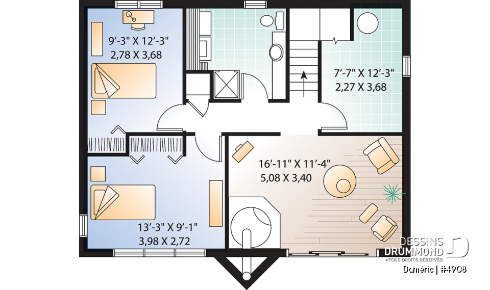 Sous-sol - Plan de chalet de ski rustique avec sous-sol en rez-de-jardin, 2 salons, 3 chambres, 2 salles de bain, foyers - Daméric