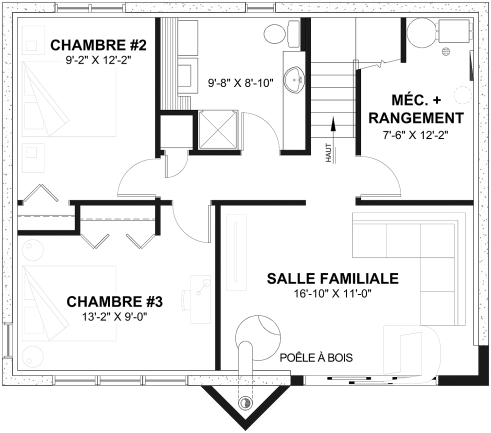 Sous-sol - Plan de chalet de ski rustique avec sous-sol en rez-de-jardin, 2 salons, 3 chambres, 2 salles de bain, foyers - Daméric