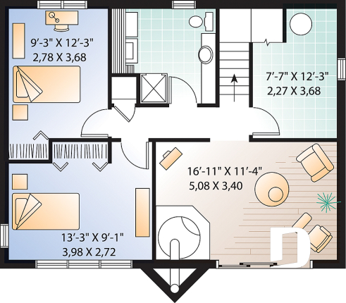 Sous-sol - Plan de chalet de ski rustique avec sous-sol en rez-de-jardin, 2 salons, 3 chambres, 2 salles de bain, foyers - Daméric