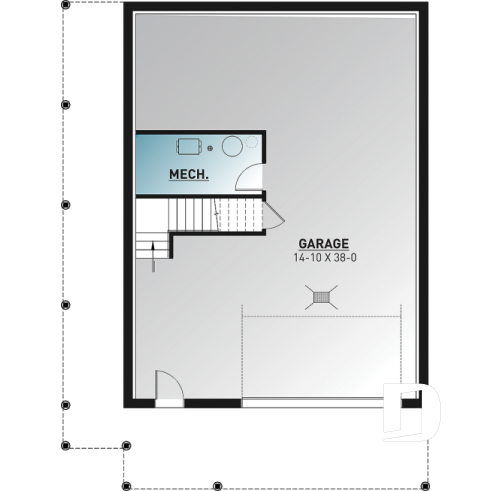 Sous-sol - Plan de chalet rustique 4 chambres, garage, balcons abrités, terrasse, foyer, mezzanine avec coin loft - Laurentien