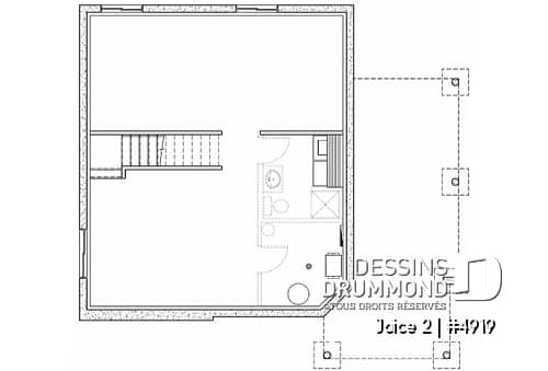 Sous-sol - Plan de maison ou chalet champêtre, 2 ou 3 chambres, cathédral et mezzanine, superbe fenestration - Joice 2